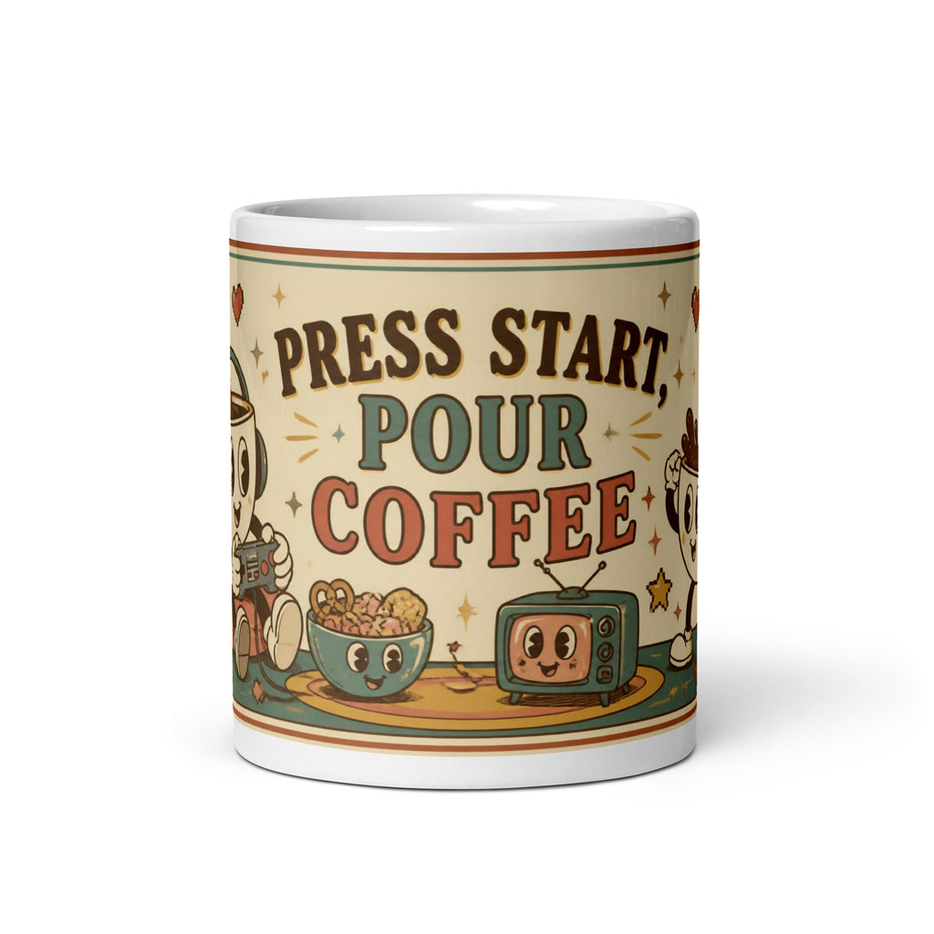Press Start, Pour Coffee 11 oz mug, front view