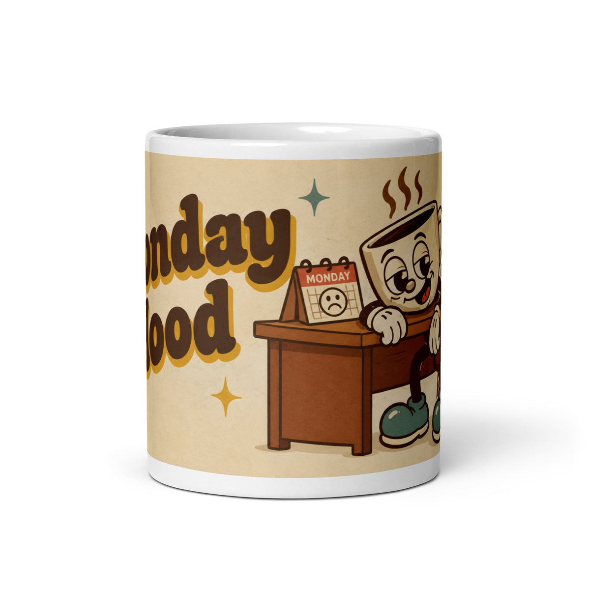Two Monday Mood mugs stacked