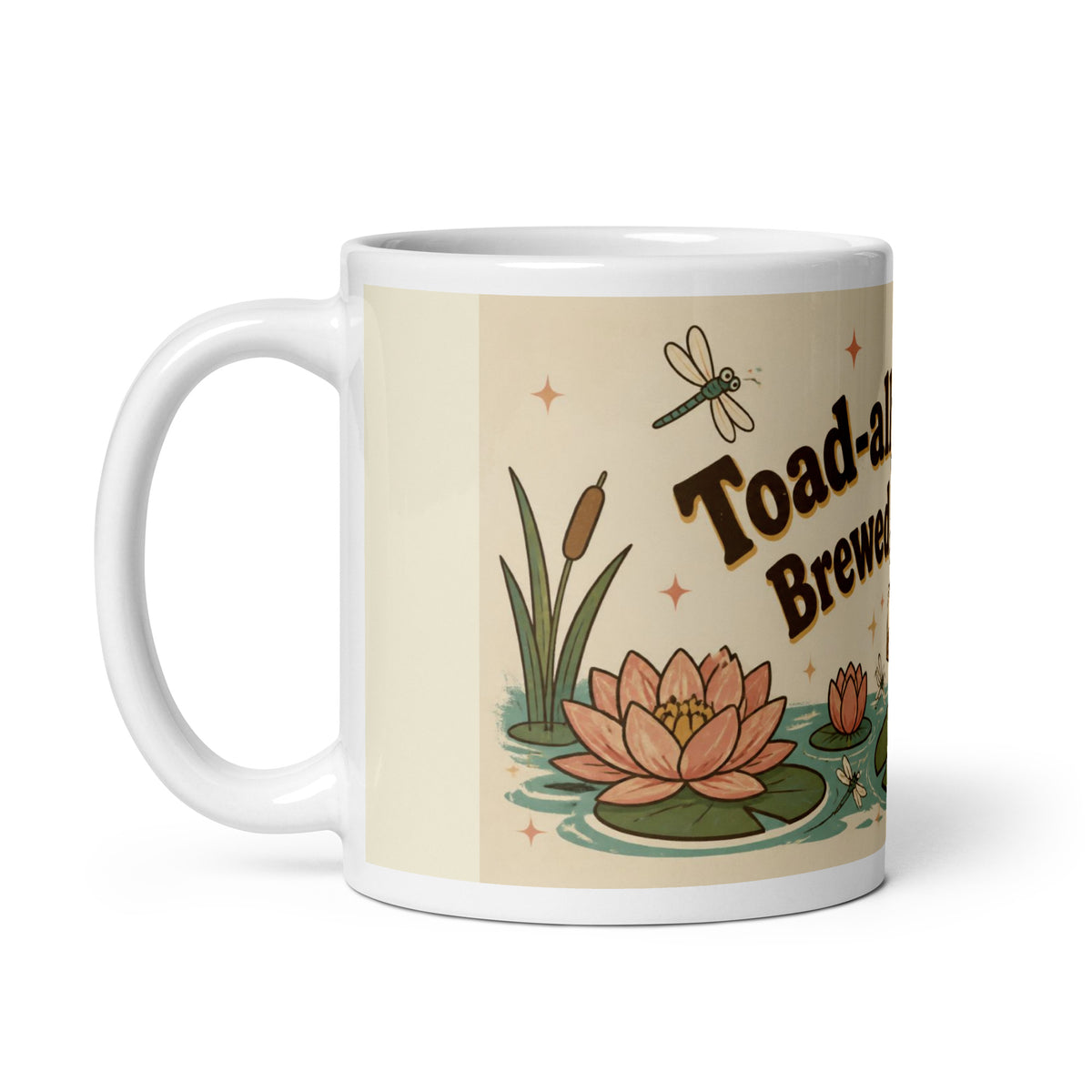 Toad-ally Brewed 11 oz mug, handle on the left