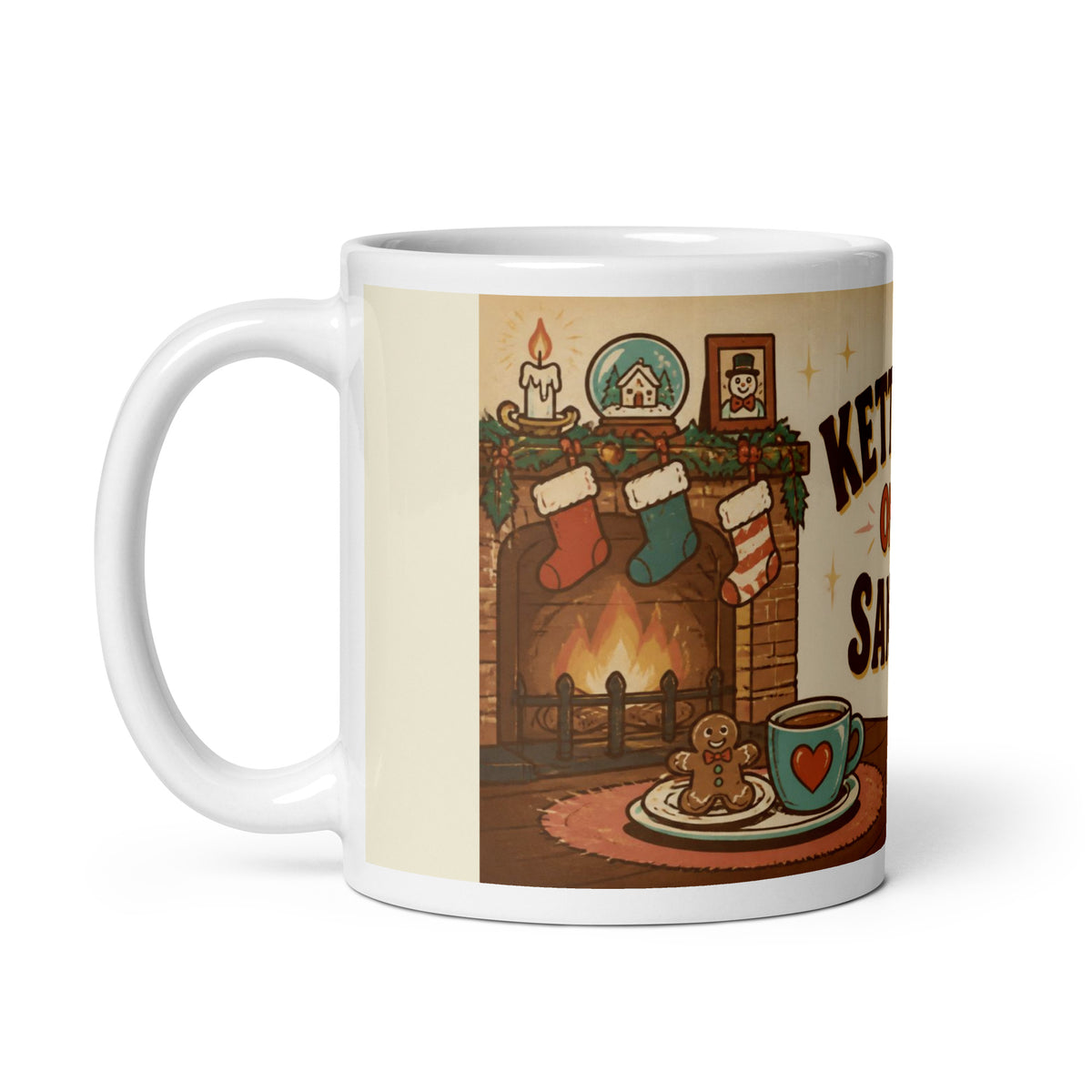 Kettle's On, Santa 11 oz mug, handle on the left