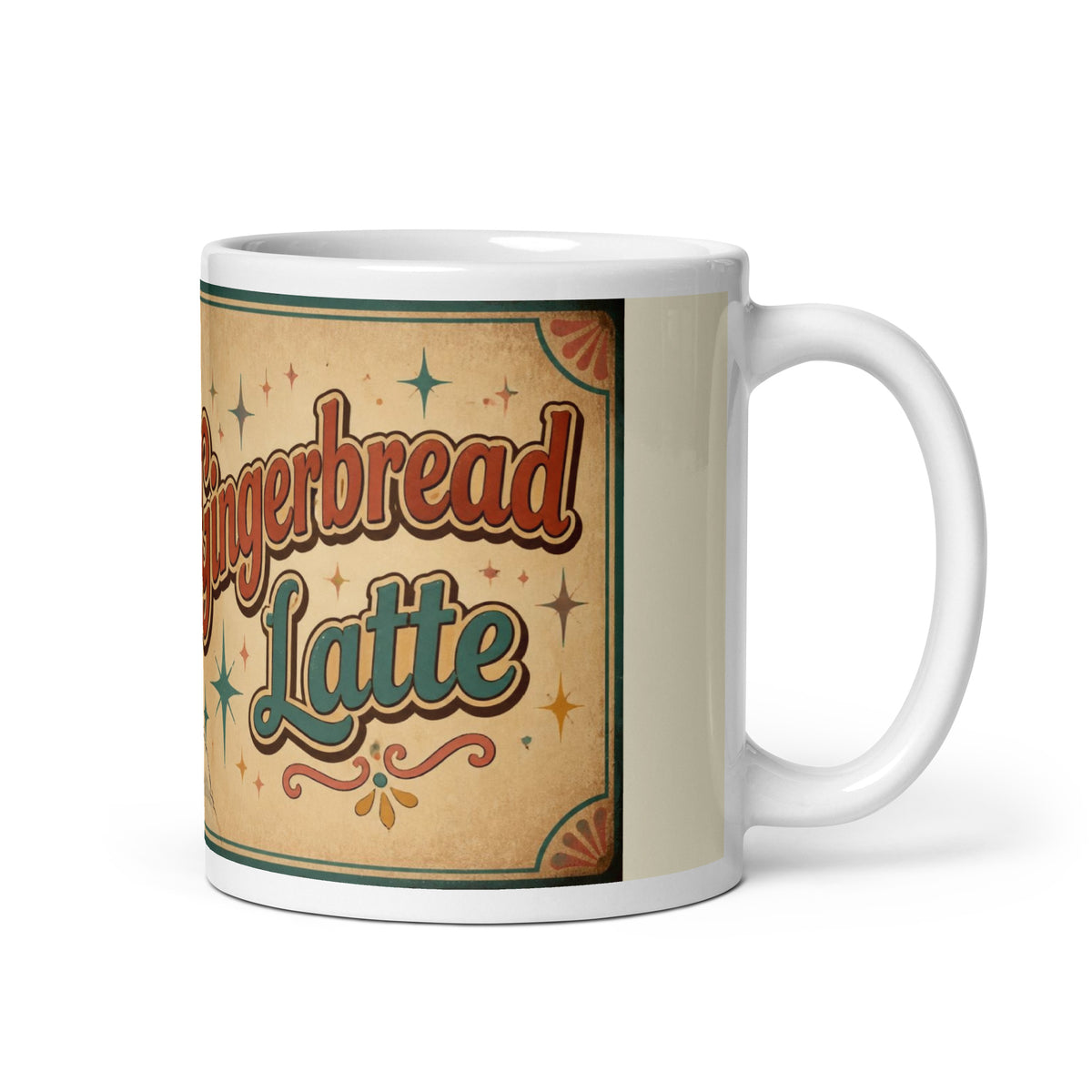 Gingerbread Latte 11 oz mug, handle on the right