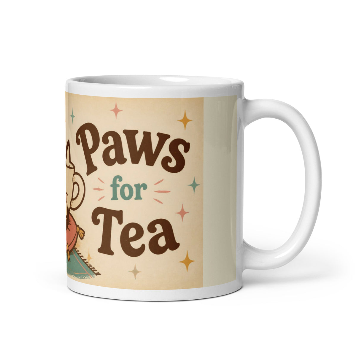 Paws for Tea 11 oz mug, handle on the right