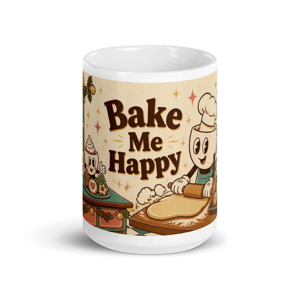 Bake Me Happy 15 oz mug, front view