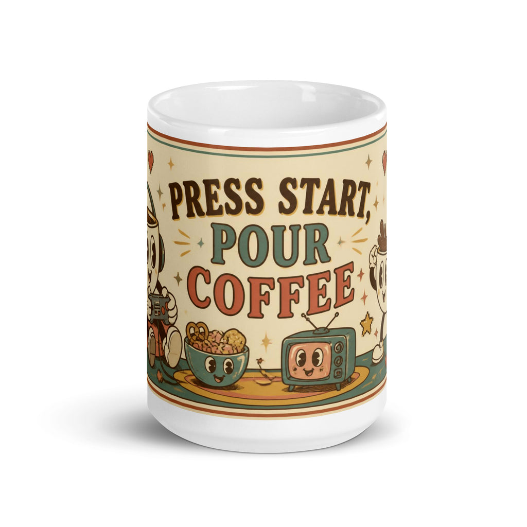 Press Start, Pour Coffee 15 oz mug, front view