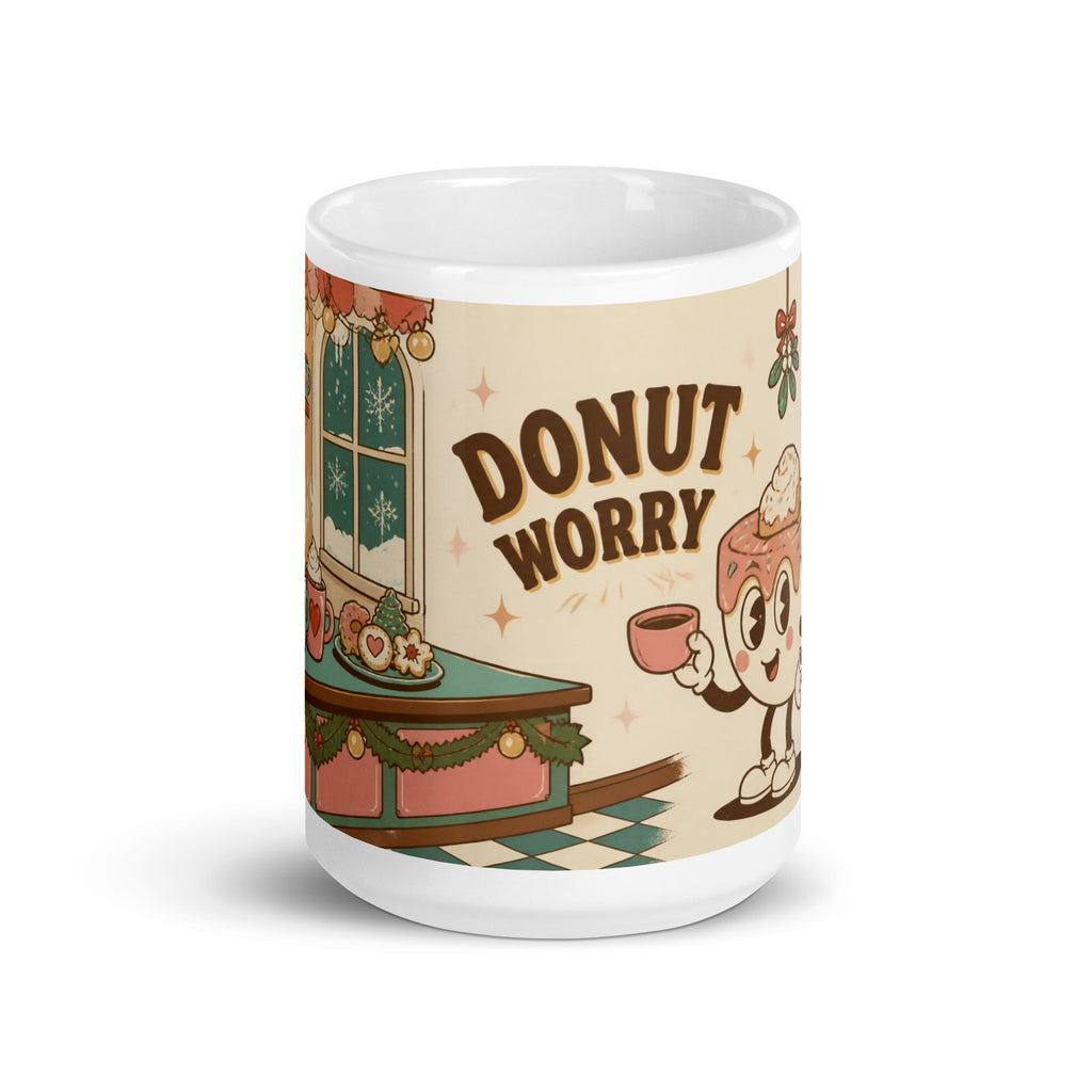 Donut Worry 15 oz mug, front view