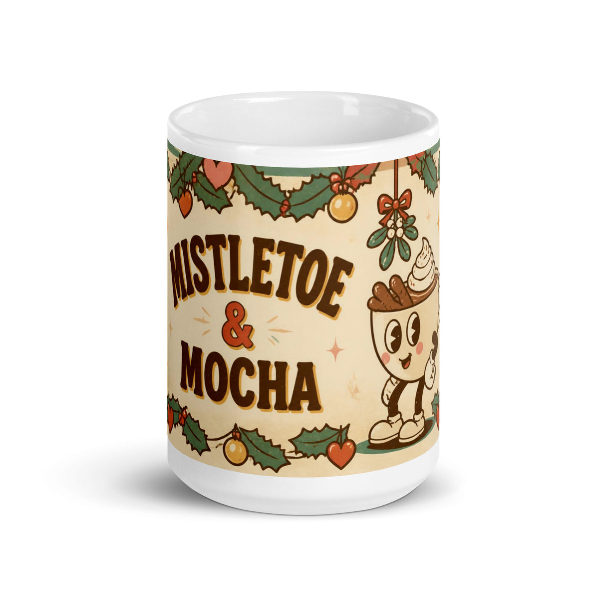 Mistletoe & Mocha 15 oz mug, front view