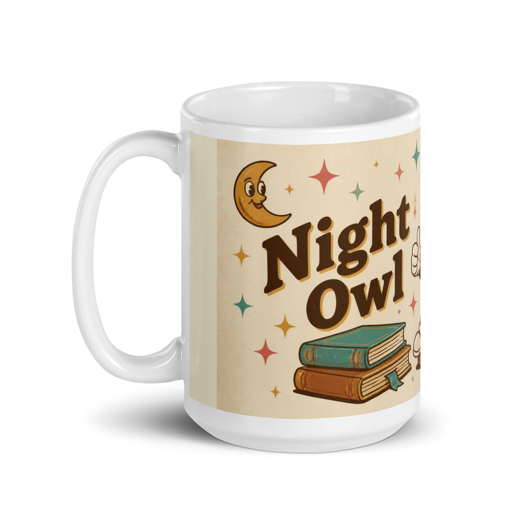 Night Owl 15 oz mug, handle on the left