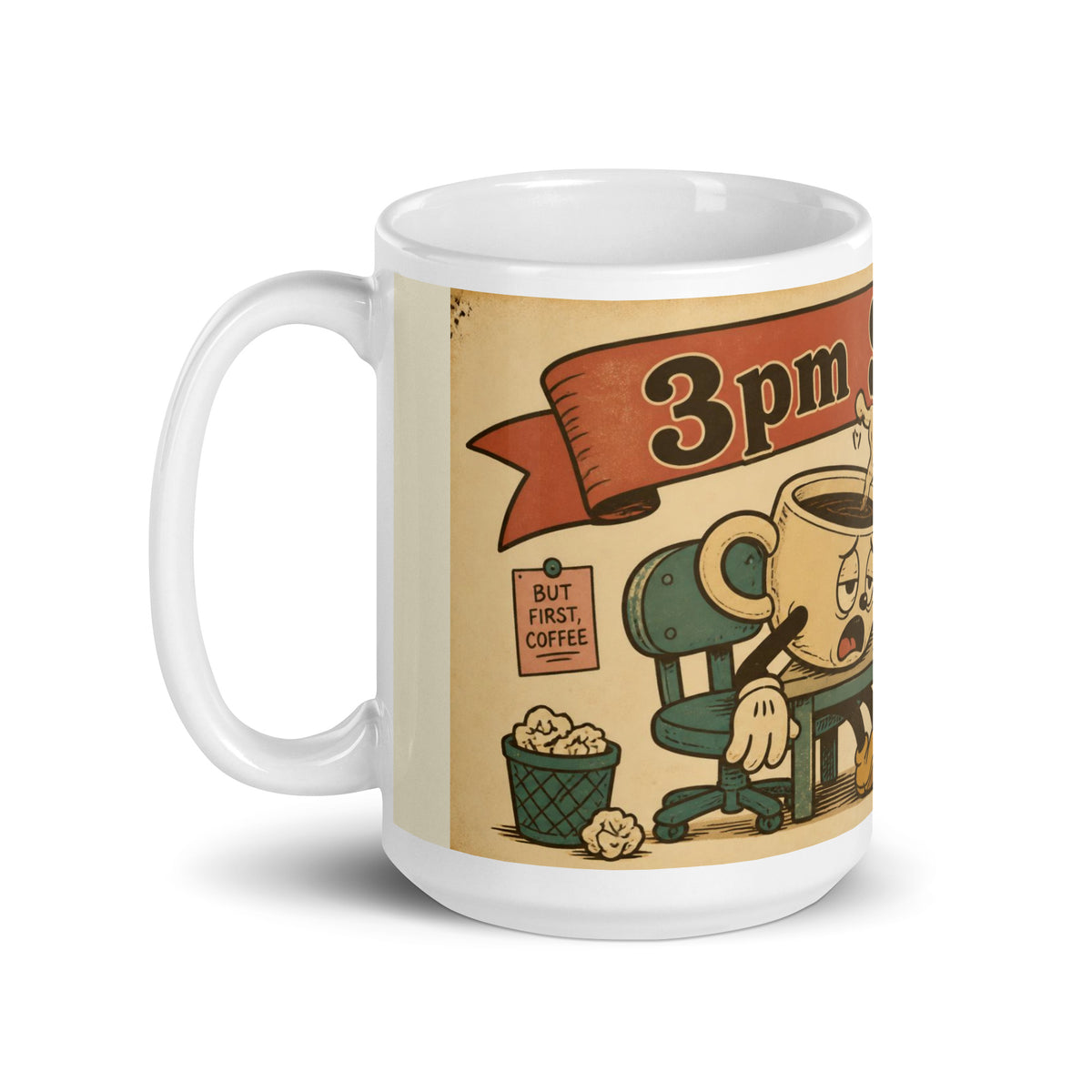 3pm Slump 15 oz mug, handle on the left