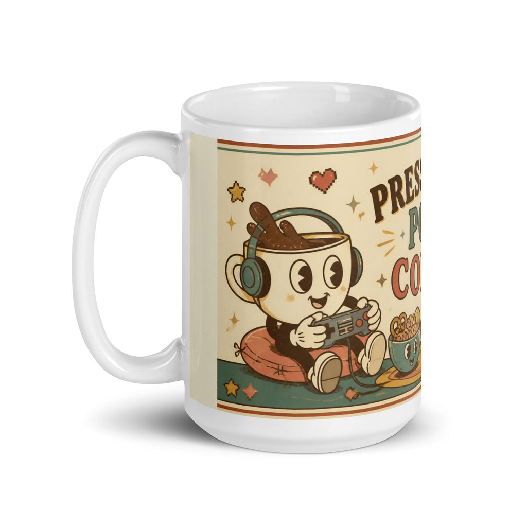 Press Start, Pour Coffee 15 oz mug, handle on the left