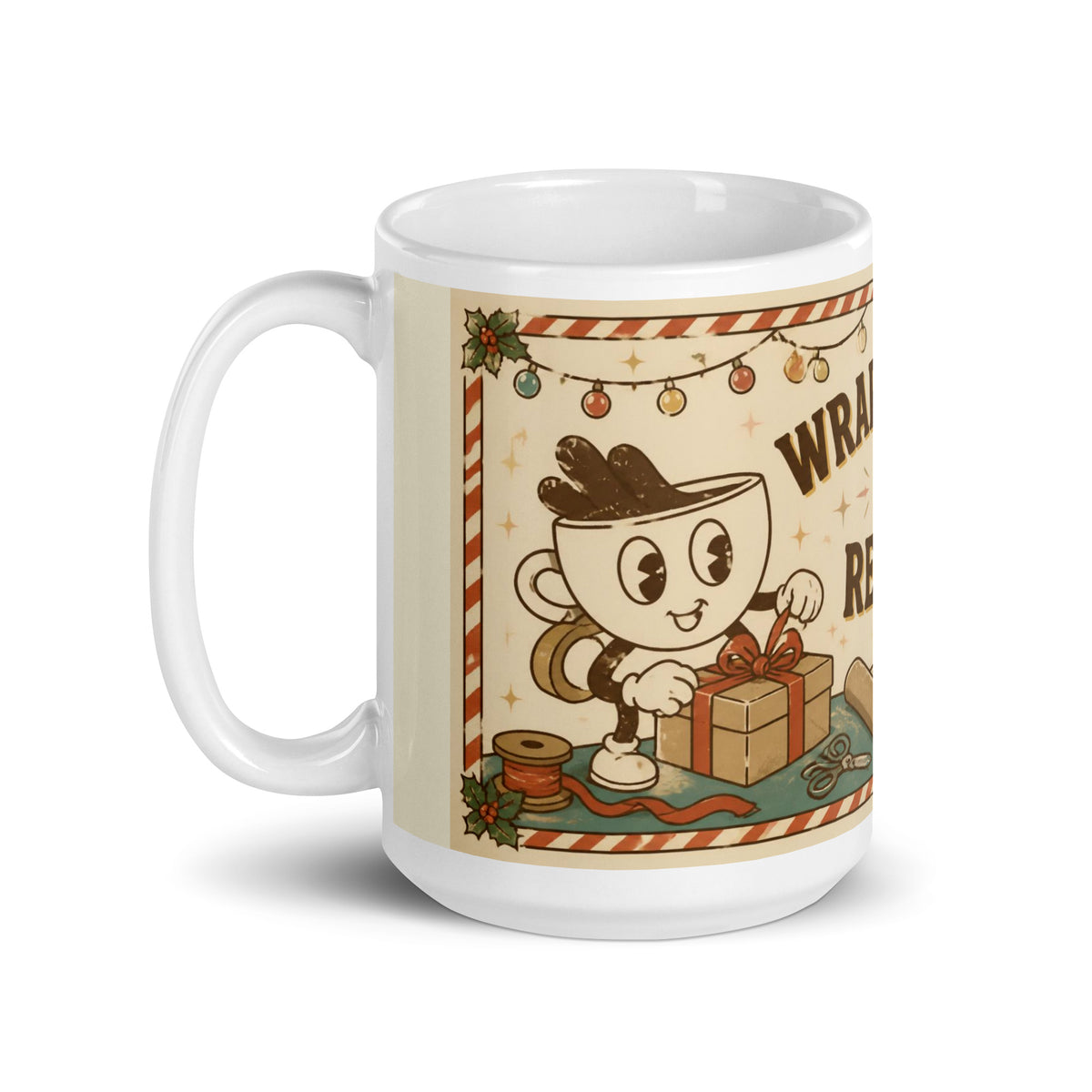 Wrapped Up & Ready 15 oz mug, handle on the left