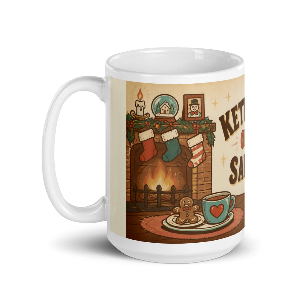 Kettle's On, Santa 15 oz mug, handle on the left