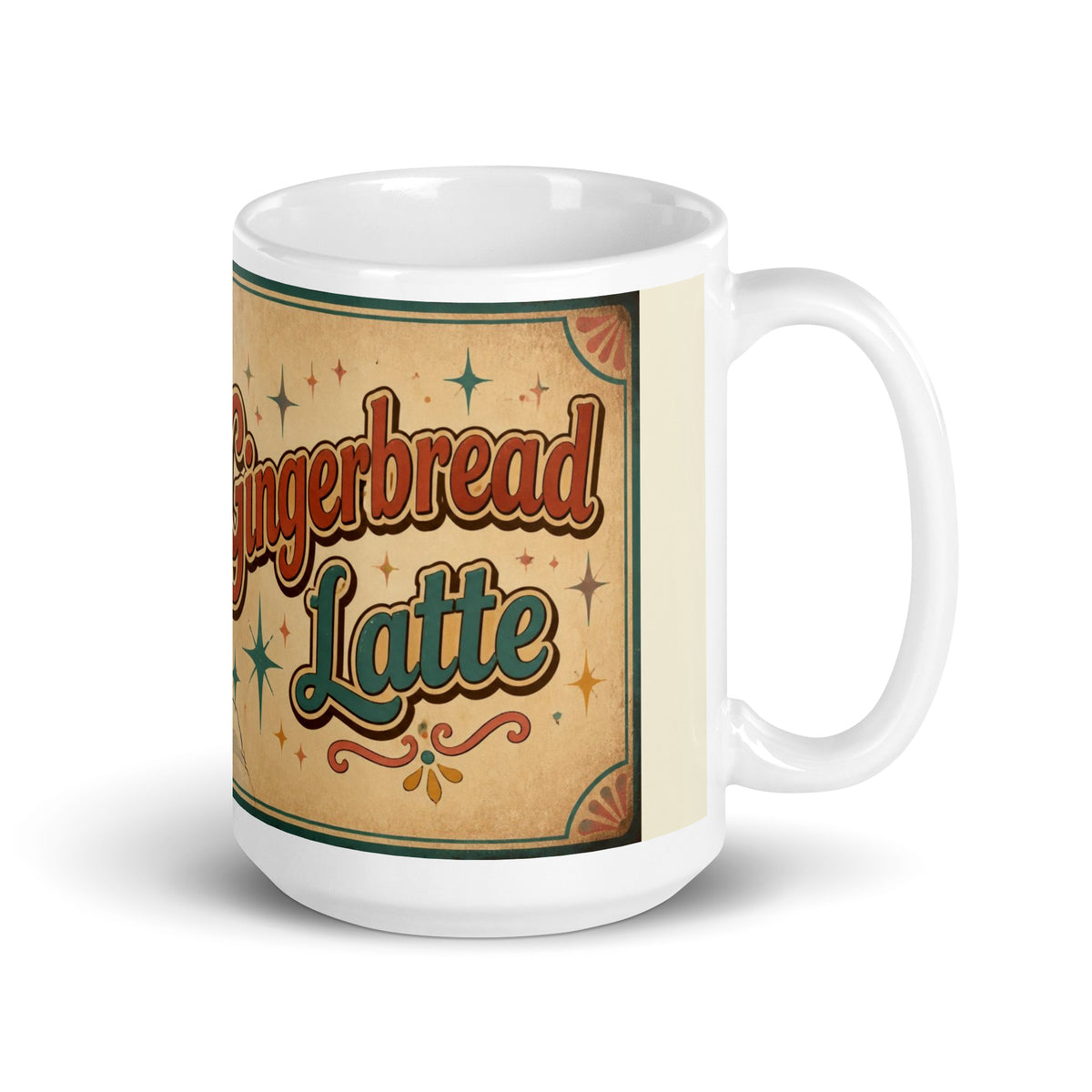 Gingerbread Latte 15 oz mug, handle on the right