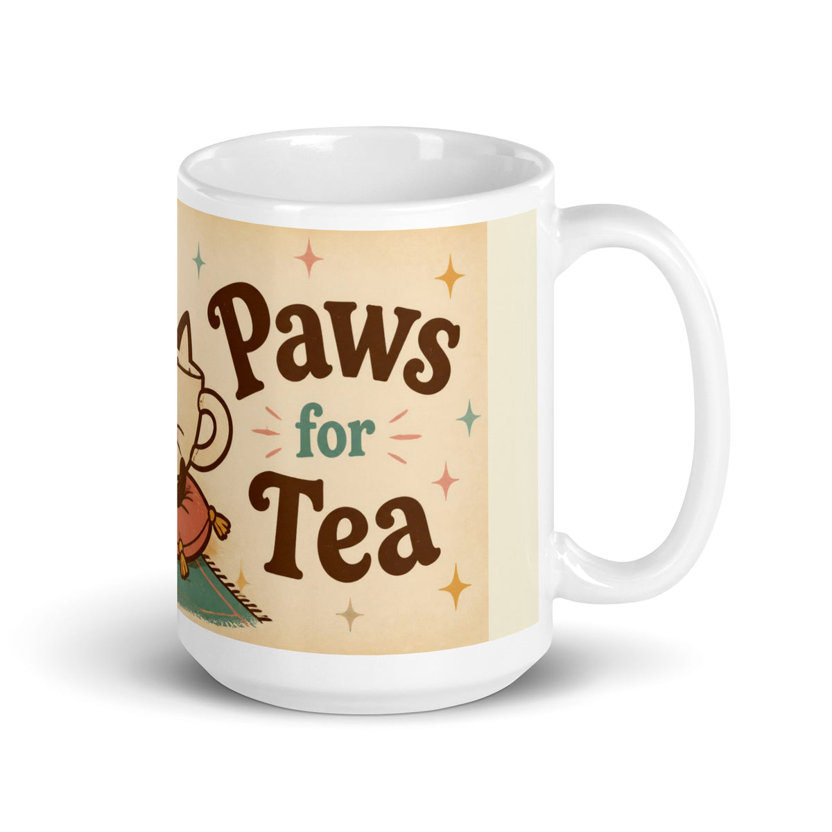 Paws for Tea 15 oz mug, handle on the right