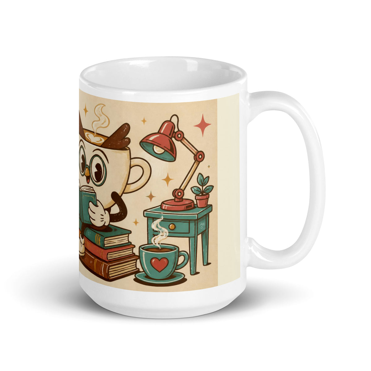 Night Owl 15 oz mug, handle on the right
