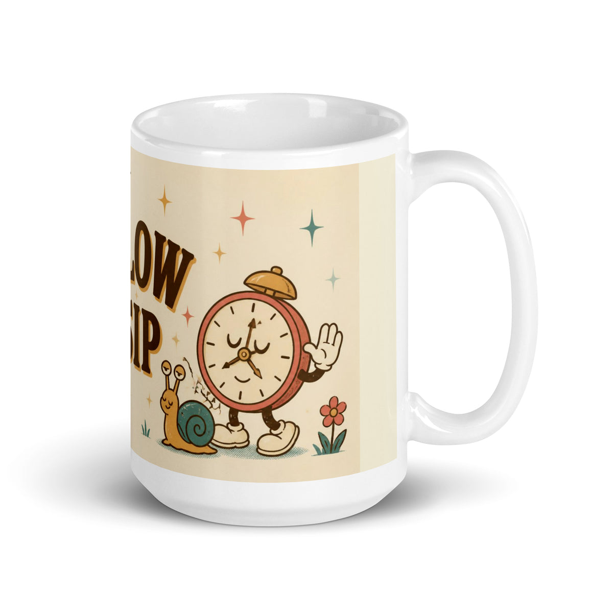 Slow Sip 15 oz mug, handle on the right