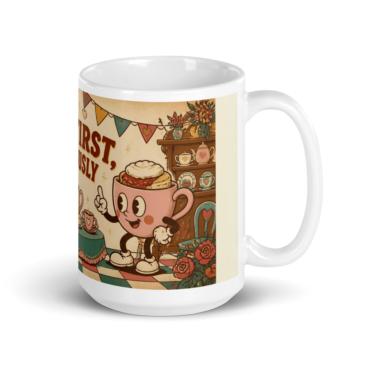 Jam First, Obviously 15 oz mug, handle on the right