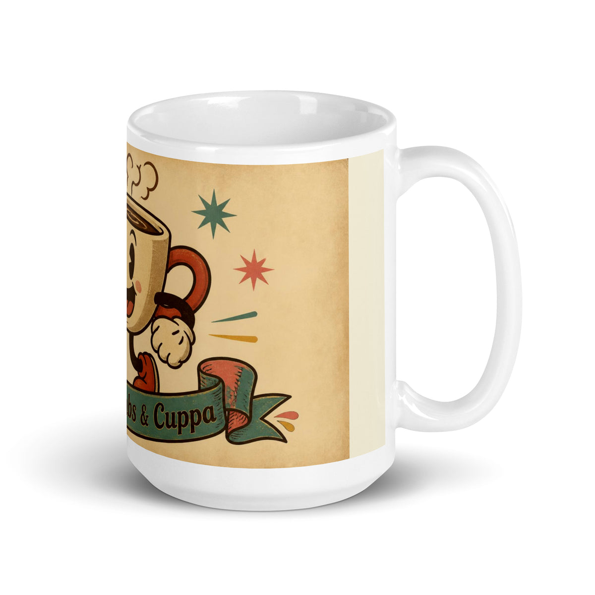 Cookie Crumbs & Cuppa 15 oz mug, handle on the right