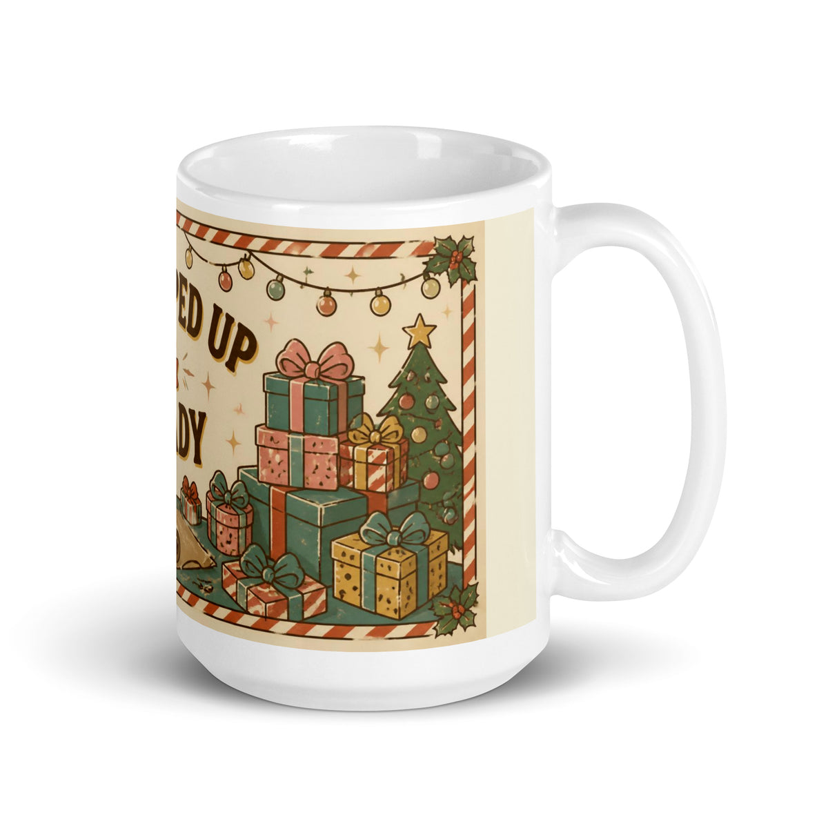 Wrapped Up & Ready 15 oz mug, handle on the right