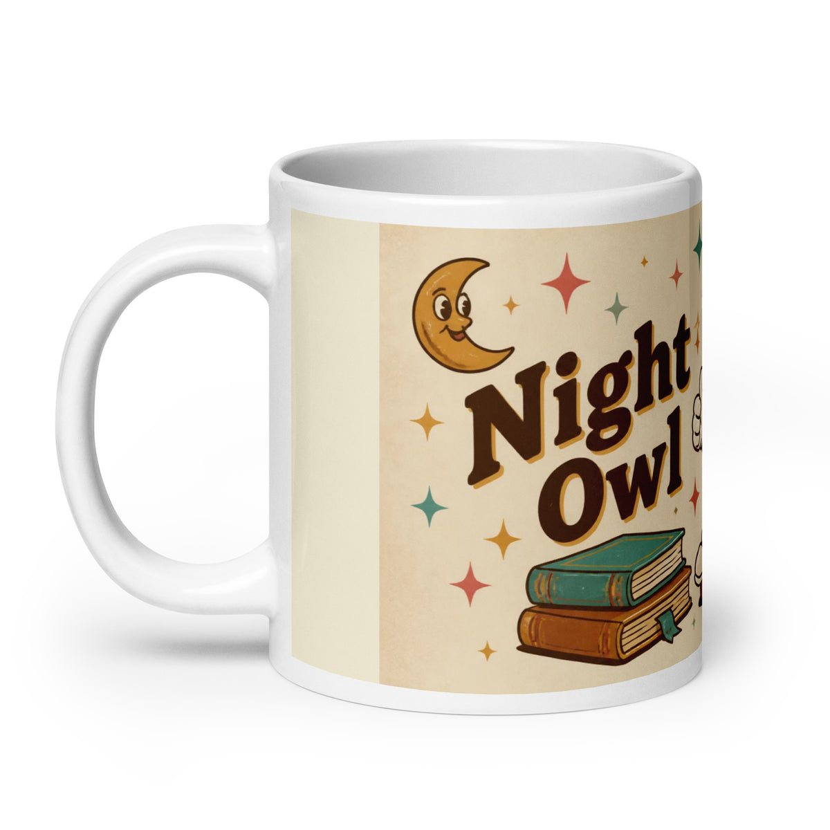 Night Owl 20 oz mug, handle on the left