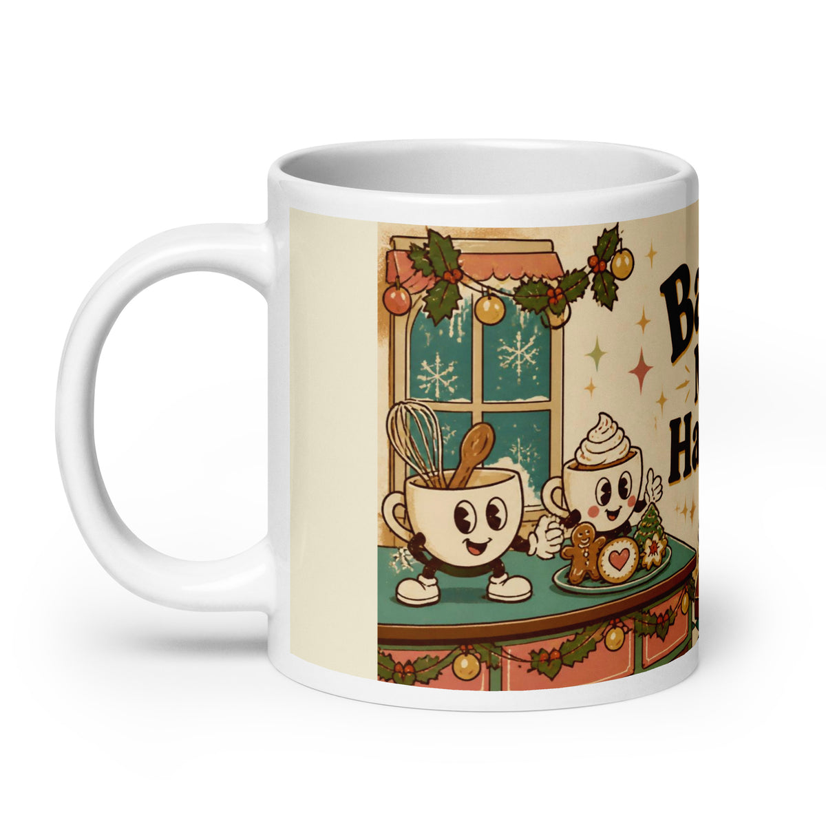 Bake Me Happy 20 oz mug, handle on the left