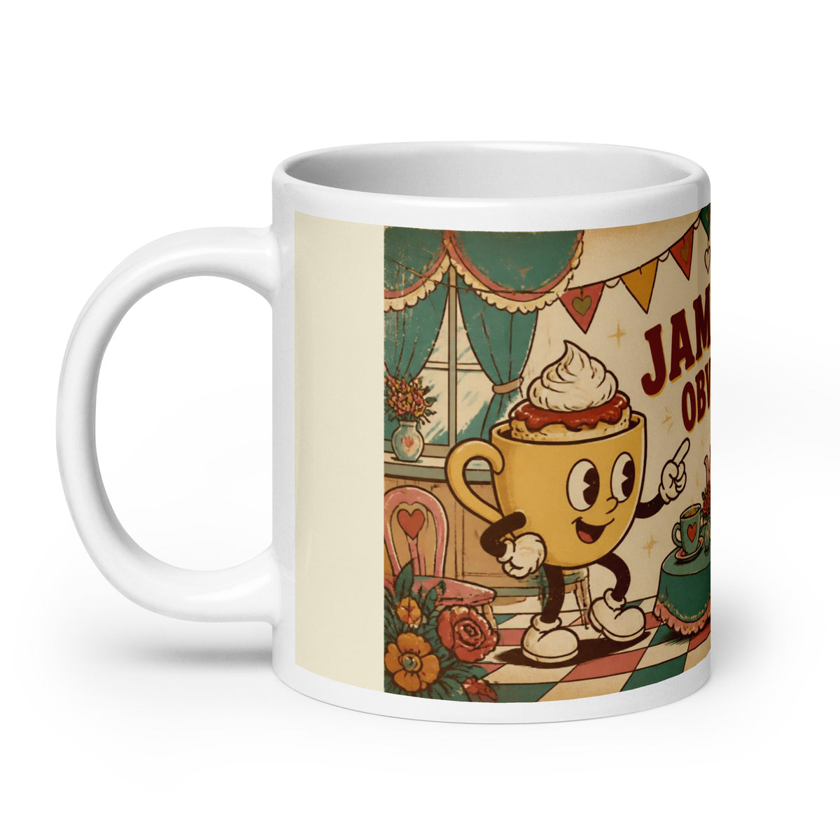 Jam First, Obviously 20 oz mug, handle on the left