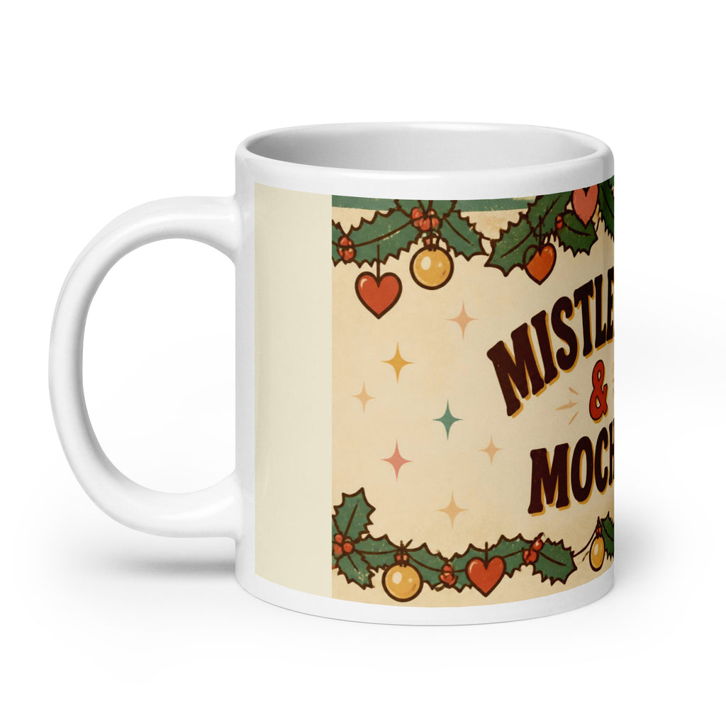 Mistletoe & Mocha 20 oz mug, handle on the left