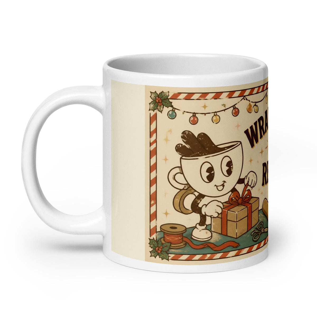 Wrapped Up & Ready 20 oz mug, handle on the left