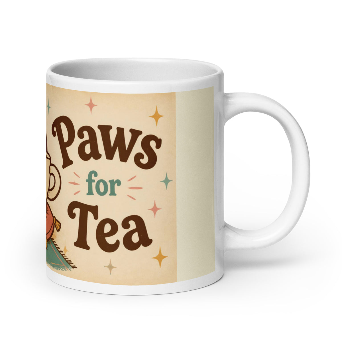 Paws for Tea 20 oz mug, handle on the right