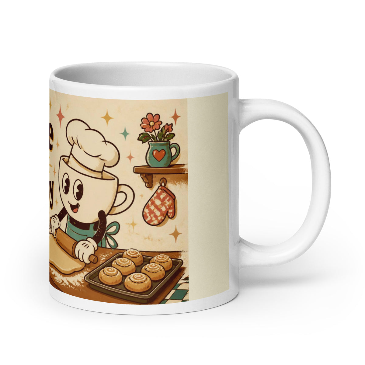 Bake Me Happy 20 oz mug, handle on the right