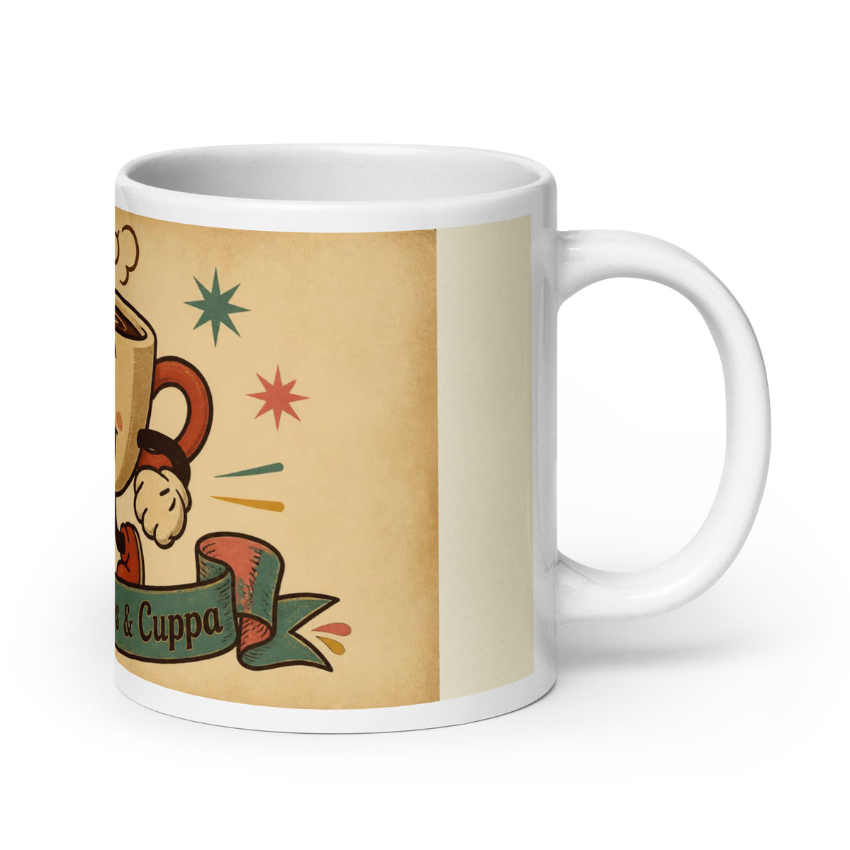 Cookie Crumbs & Cuppa 20 oz mug, handle on the right