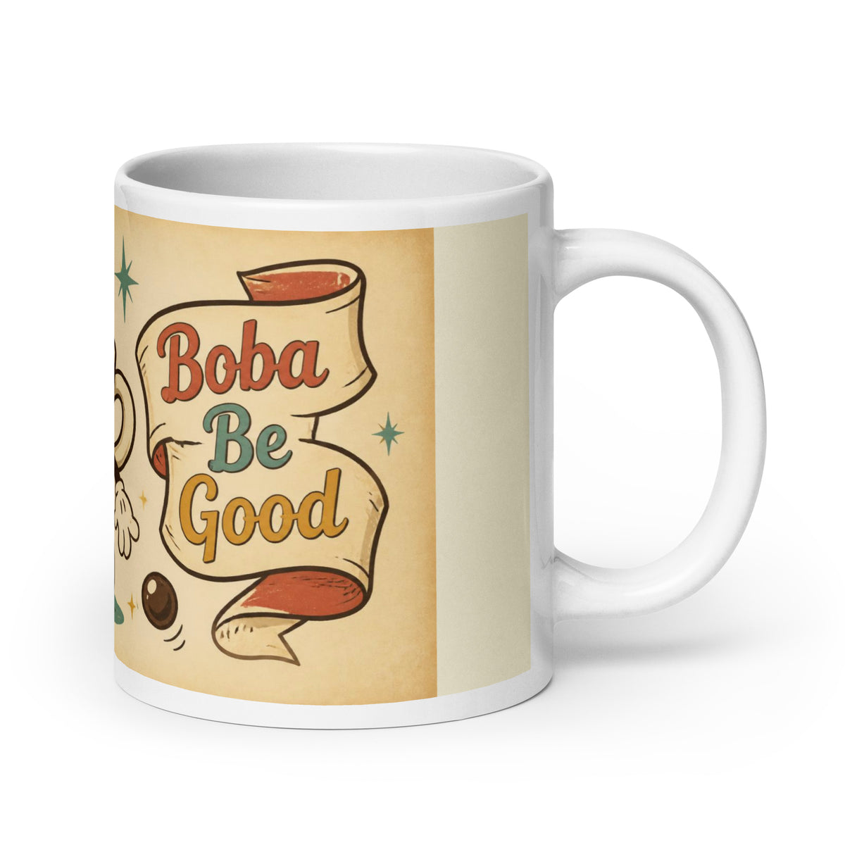 Boba Be Good 20 oz mug, handle on the right