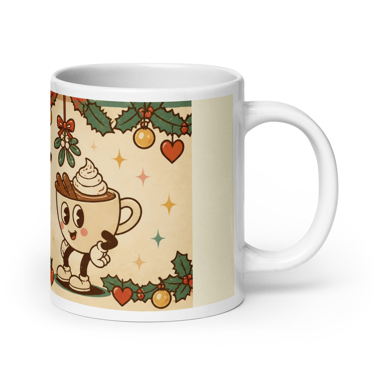 Mistletoe & Mocha 20 oz mug, handle on the right