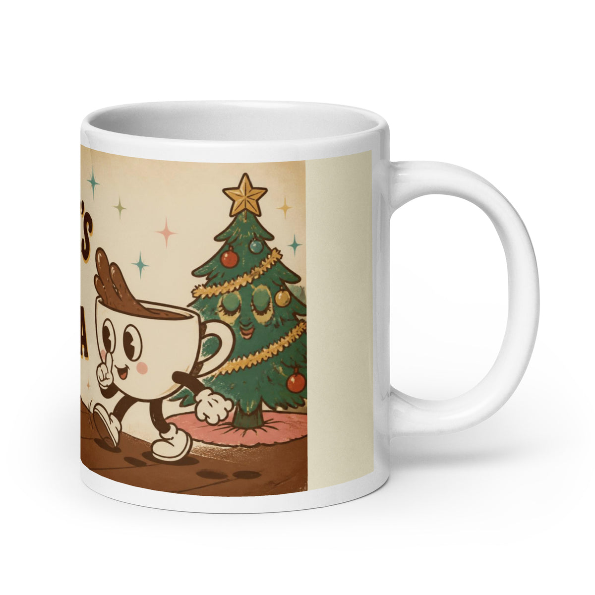 Kettle's On, Santa 20 oz mug, handle on the right